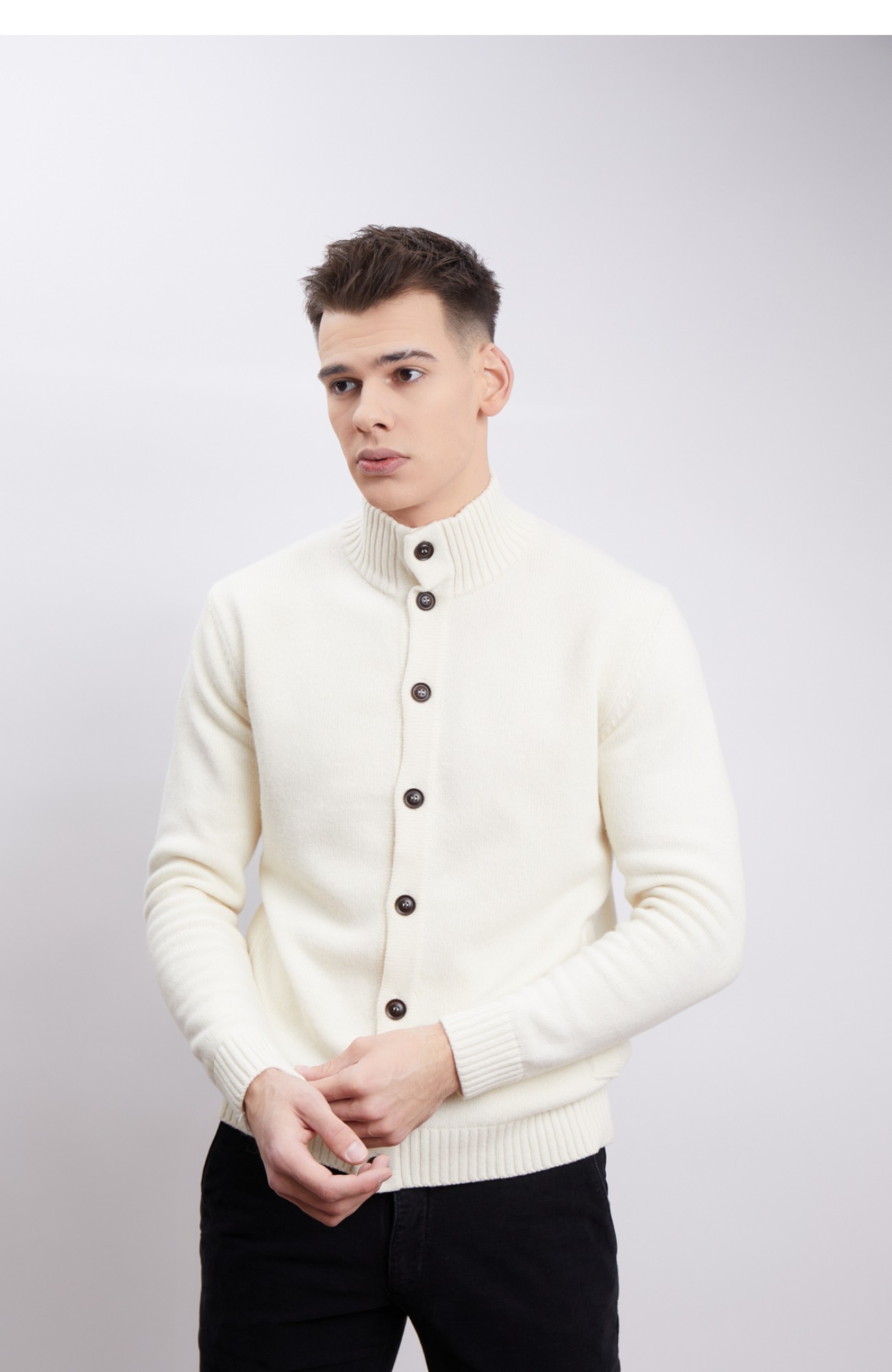 Кардиган WOOL CO Чоловічий вʼязаний білий кардиган з вовною.