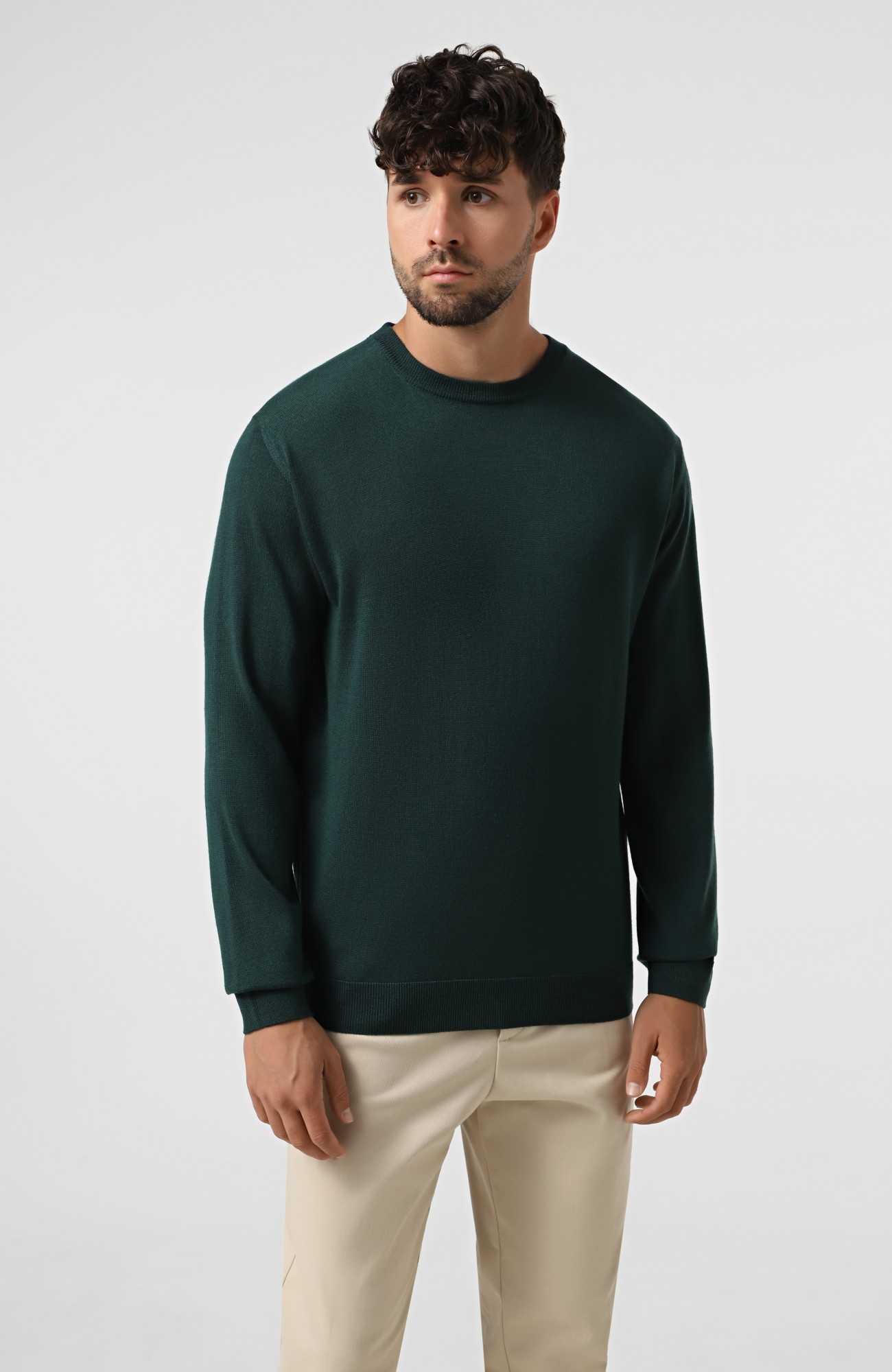 Светр WOOL CO Чоловічий зелений светр на круглий виріз з мериносової вовни.