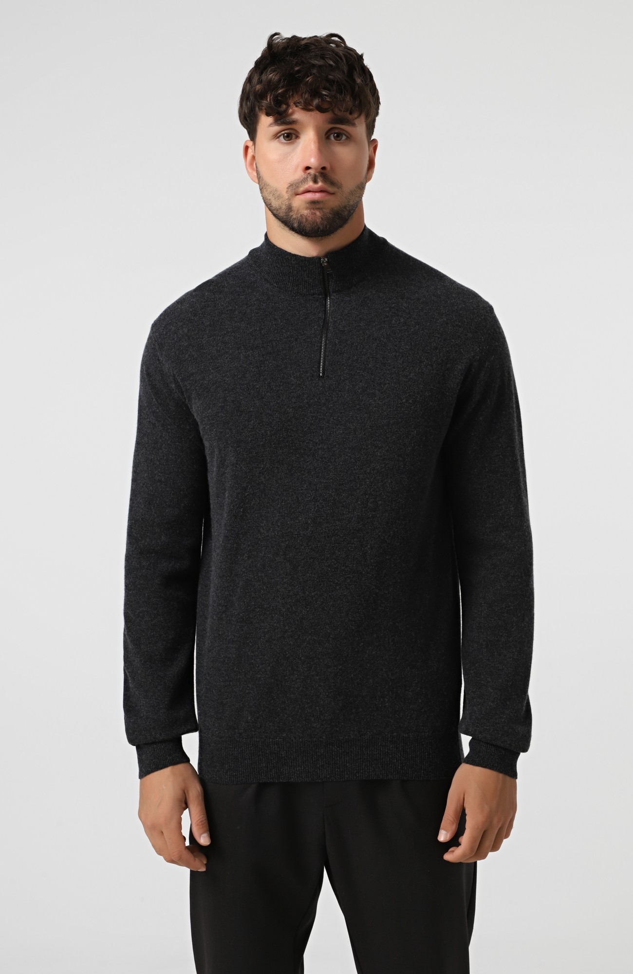 Светр WOOL CO Чоловічий графітовий светр на блискавку з мериносової вовни.