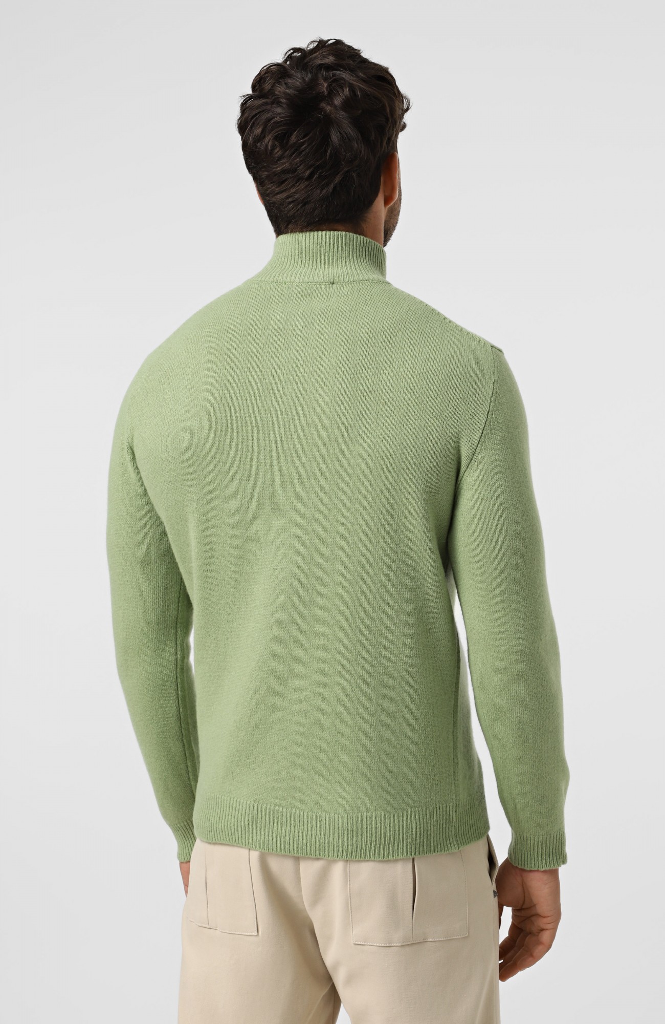Светр WOOL CO Чоловічий зелений светр на блискавку з мериносової вовни.