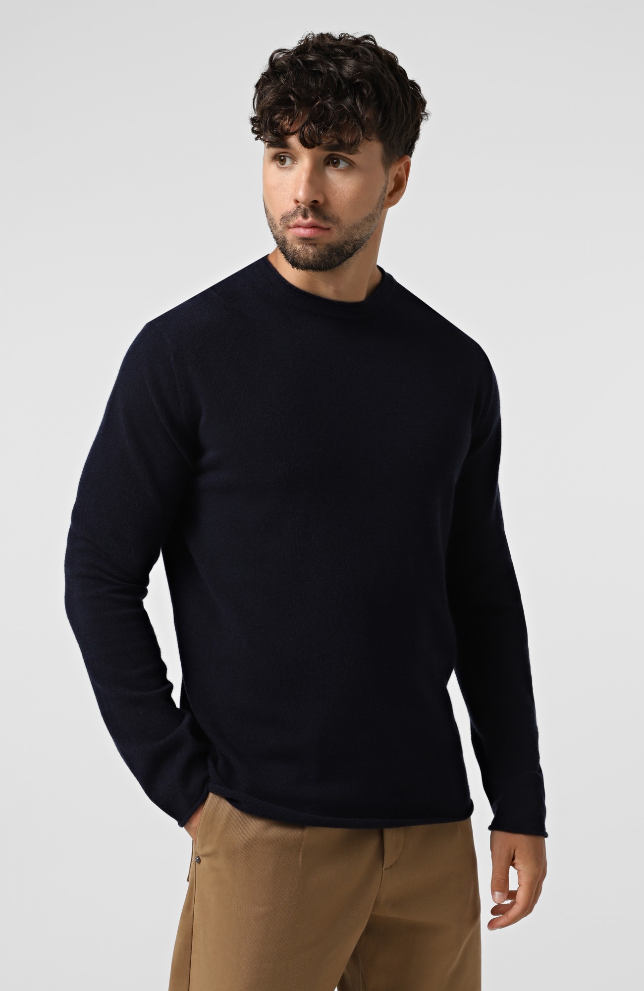 Светр WOOL CO Чоловічий темно-синій светр на круглий виріз з мериносової вовни.