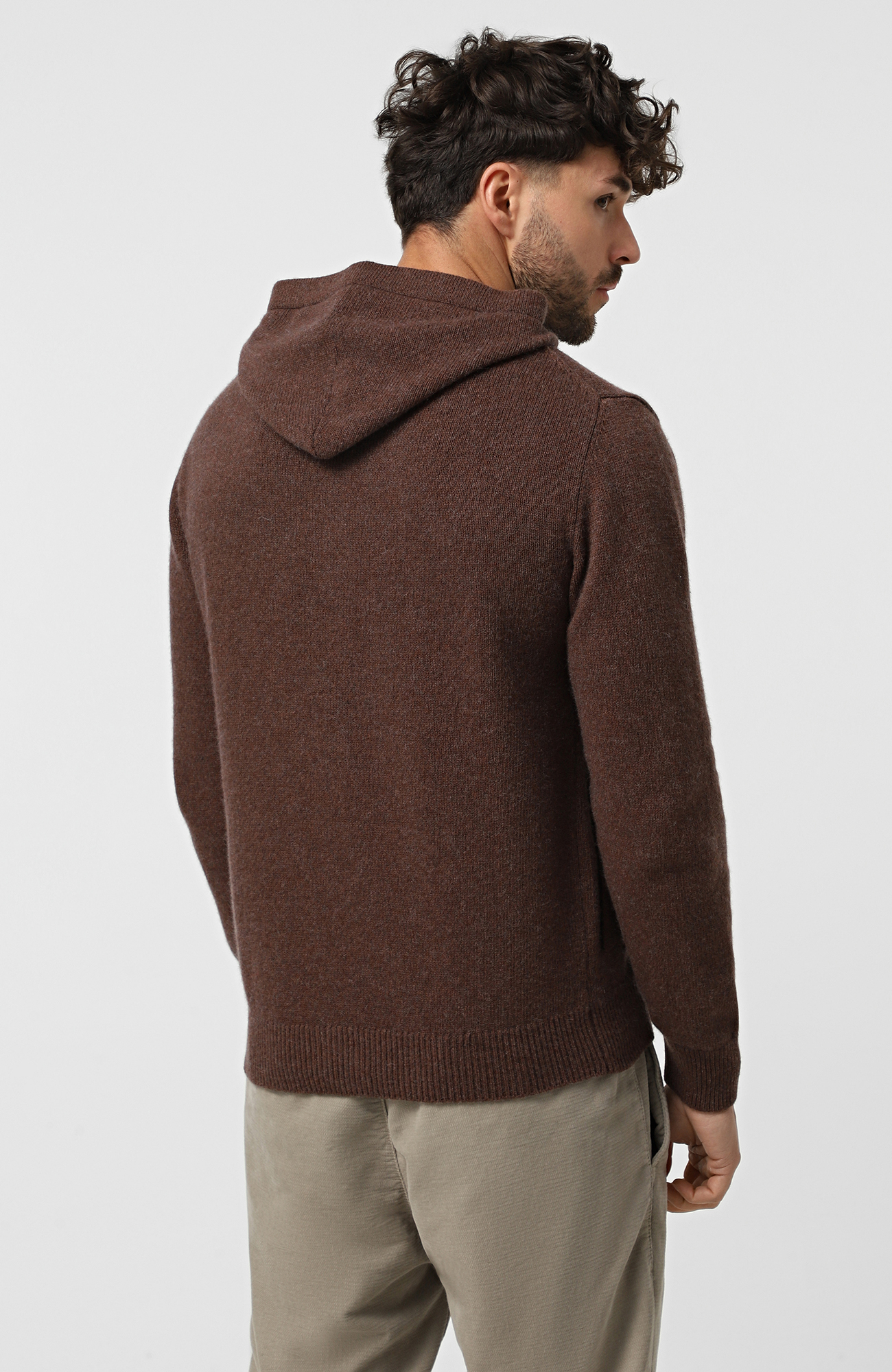 Светр WOOL CO Чоловічий коричневий светр з капюшоном з вовни.