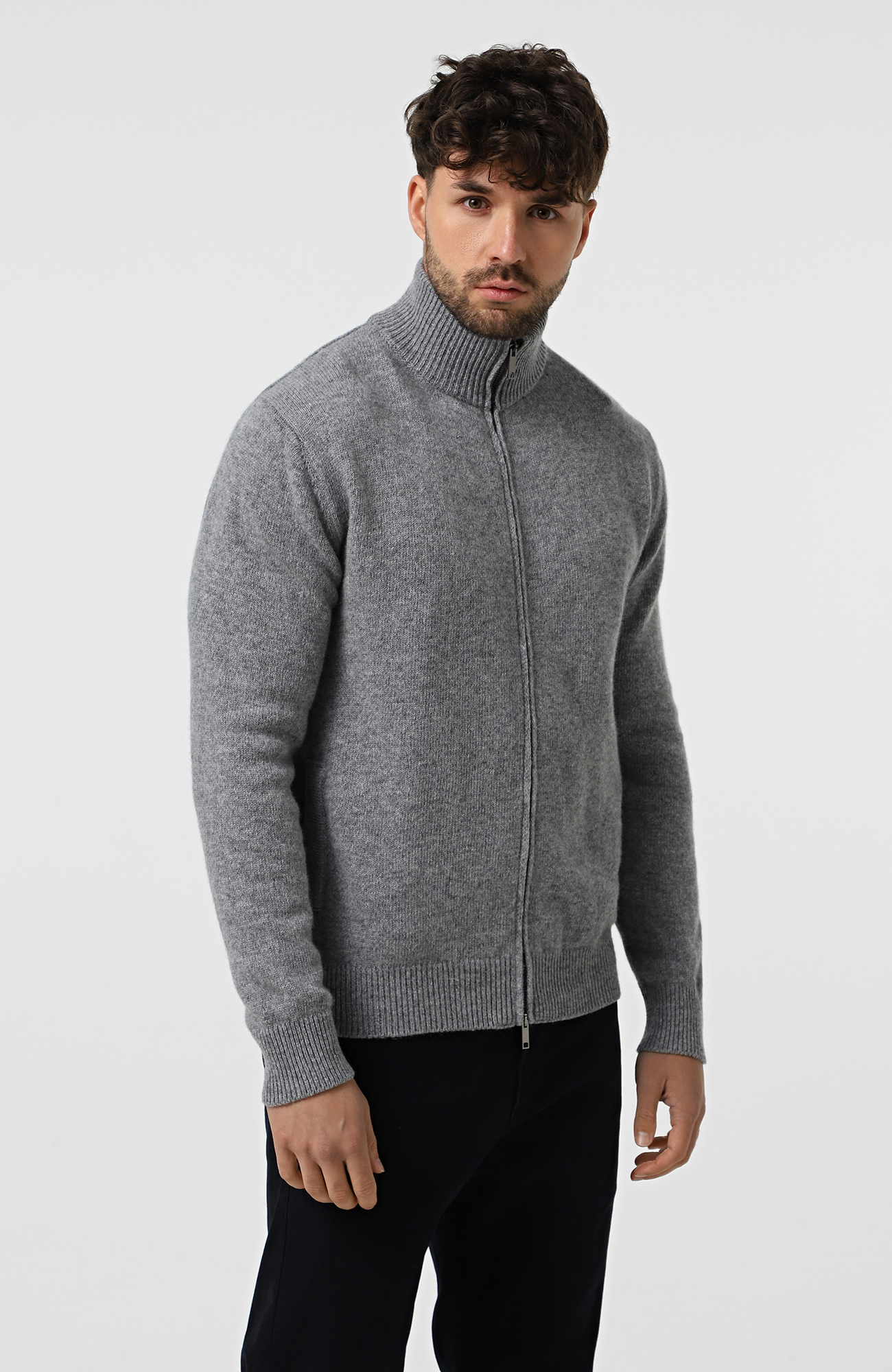 Светр WOOL CO Чоловічий сірий светр на блискавку з мериносової вовни.