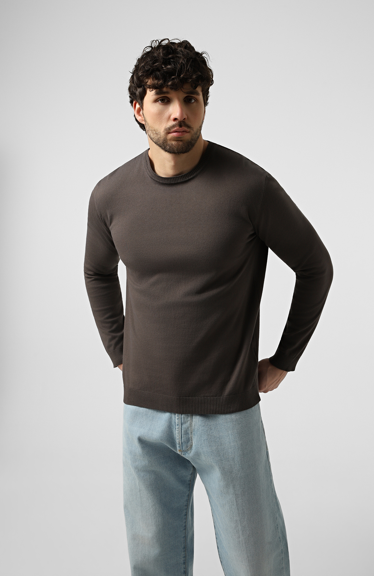 Светр WOOL CO Чоловічий светр коричневий з котону