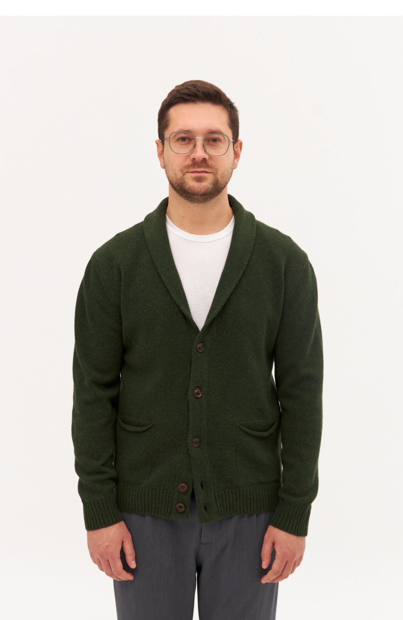 Светр WOOL CO Чоловічий вʼязаний зелений кардиган з вовною.